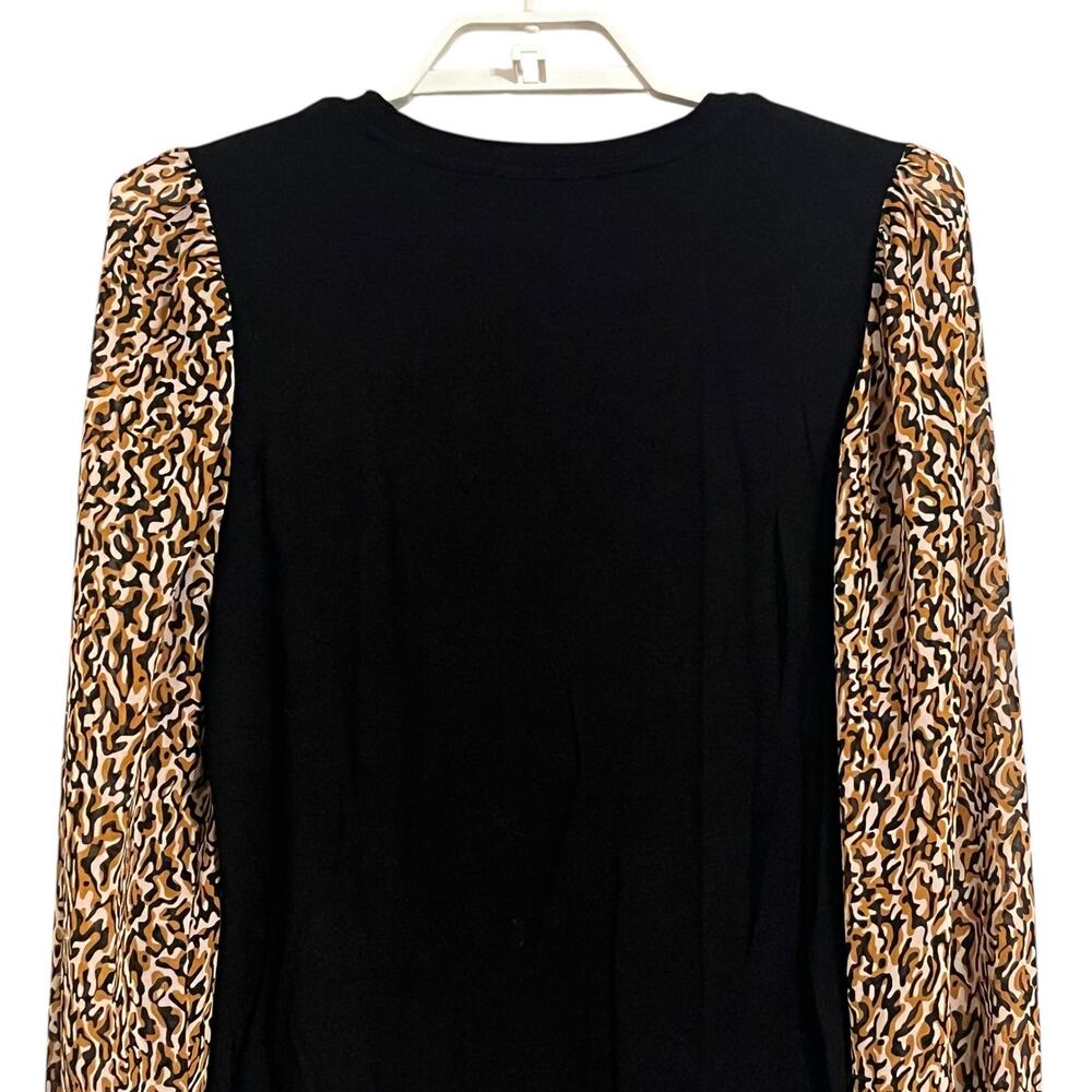 Tahari Leopard Print Sheer Long Sleeve Black Blouse - Picture 5 of 8